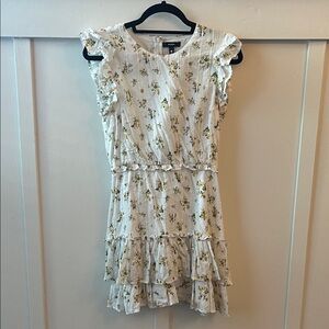 Aqua White Dress with Yellow and Green Floral Print